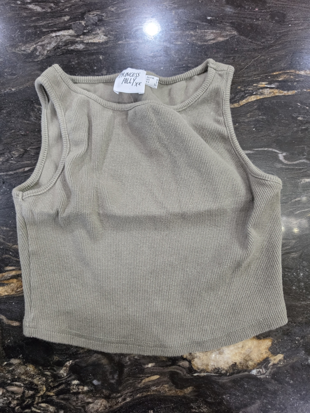 Princess Polly Sage Ribbed Cropped Tank